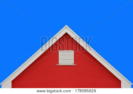 Red house wall gable roof and clear blue sky