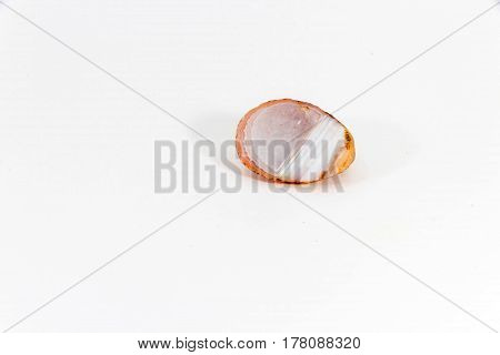 An attractive amazing mineral Agate cut on white paper, from a personal collection of semi-precious stones and minerals