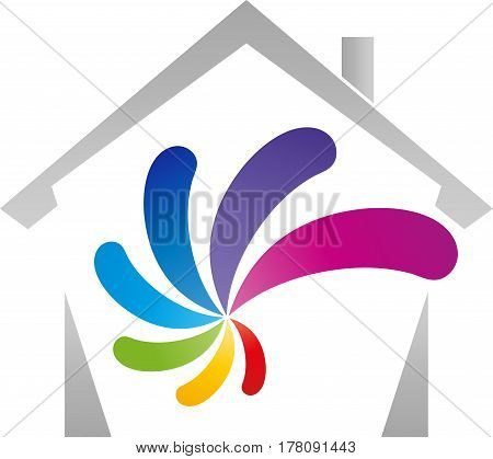 House and many drops, colored, real estate and painter logo
