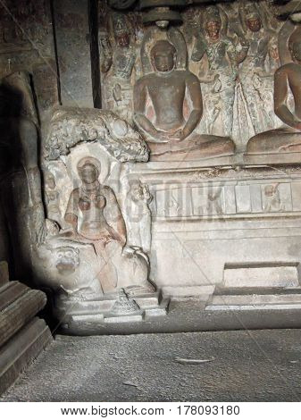 Statues On Ellora Caves Near Aurangabad