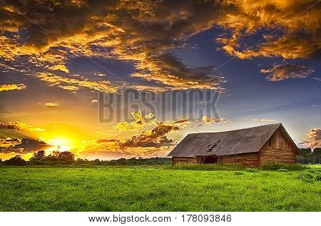 Shed meadow-Old hay shed in the middle of meadows.