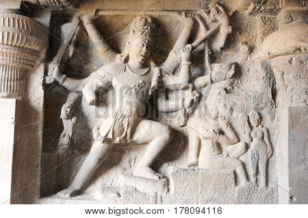 Statues On Ellora Caves Near Aurangabad In India