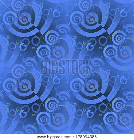 Abstract geometric seamless background single color. Regular modern spiral pattern in blue gray shades, overlaying, shifty and blurred.