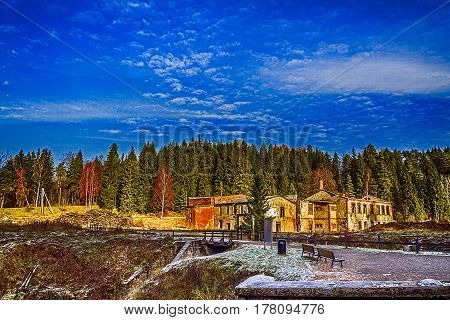 Abandoned dam-Abandoned dam placed in the beautiful village-Ligatne. The village is situated in the Gauja Nationl park, which is located in Latvia.