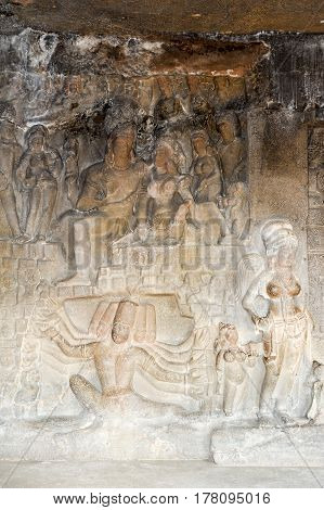 Statues On Ellora Caves Near Aurangabad In India