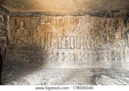 Statues On Ellora Caves Near Aurangabad In India