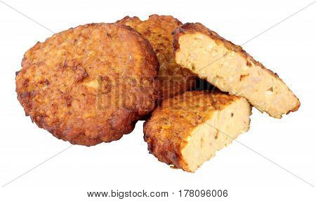 Cooked frikadellen burgers isolated on a white background