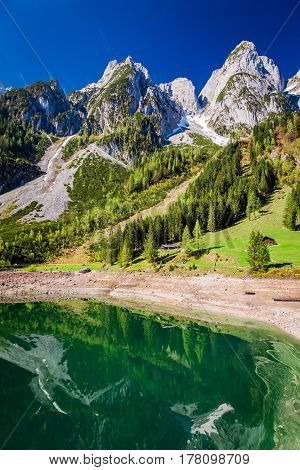 Wonderful Sunrise At Gosausee Lake In Gosau, Alps, Austria, Europe