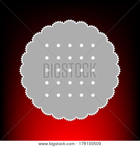 Round biscuit sign. Postage stamp or old photo style on red-black gradient background.