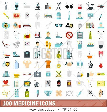 100 medicine icons set in flat style for any design vector illustration