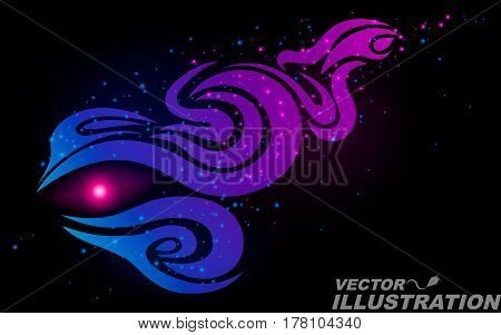 Glowing pattern and eye.Dust in the darkness purple-blue color