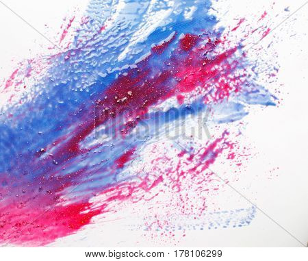 Creativity, abstract art, modern painting. Smeared blue and red colors on white background, fire and water. Creative abstractionism.