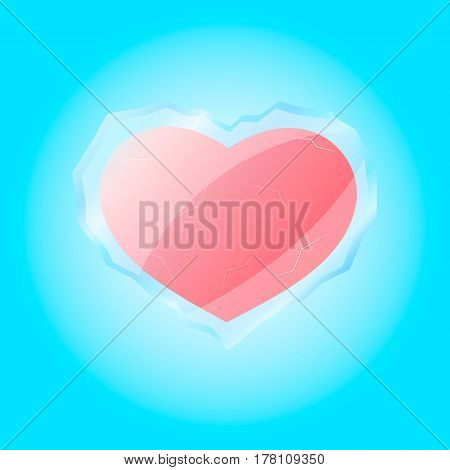 Abstract objects .Red live heart in frozen shell. Happy valentine s day