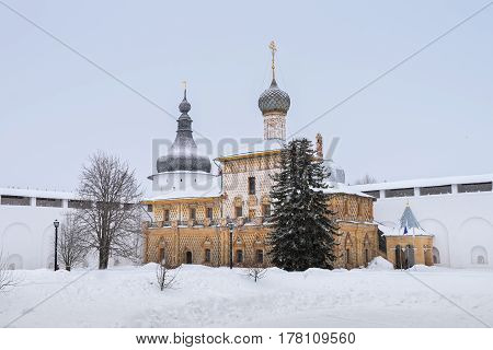 Church of the Hodegetria in Rostov Kremlin in winter, Russia