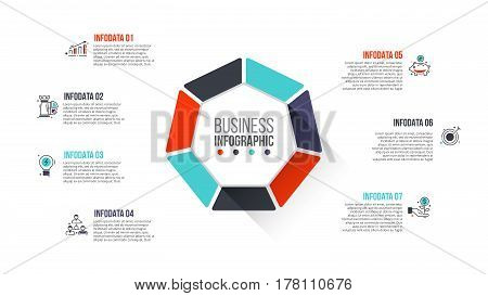 Vector heptagon infographic. Template for cycle diagram, graph, presentation and chart. Business concept with 7 options, parts, steps or processes. Stroke icons.