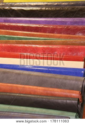 Background With Pieces Of Italian Leather Tanneries