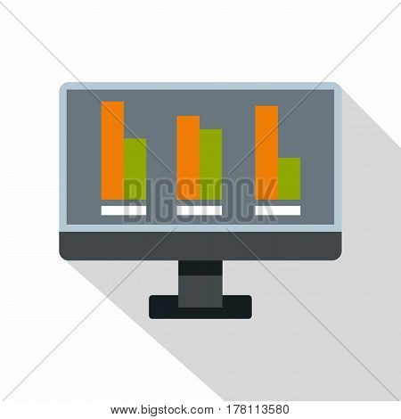 Bar graph on the screen of computer icon. Flat illustration of bar graph on the screen of computer vector icon for web isolated on white background