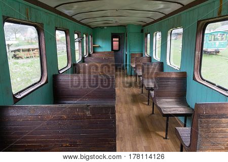 Interior of the old Soviet-era narrow-gauge railway car