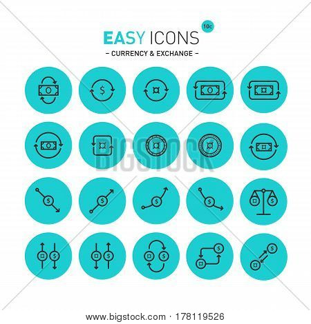 Vector thin line flat design icons set for money, exchange and currency themes