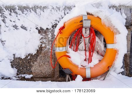Winter on shore of the Baltic Sea in Sassnitz Germany.