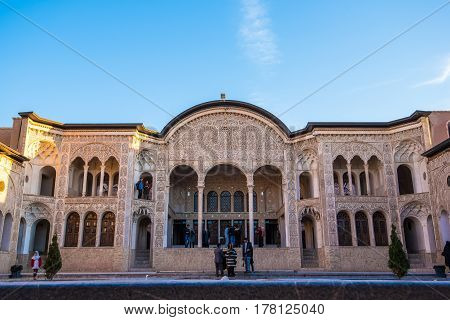 Kashan, Iran - Circa February 2016 - The external view of the historic Borujerdi House in Kashan,Iran