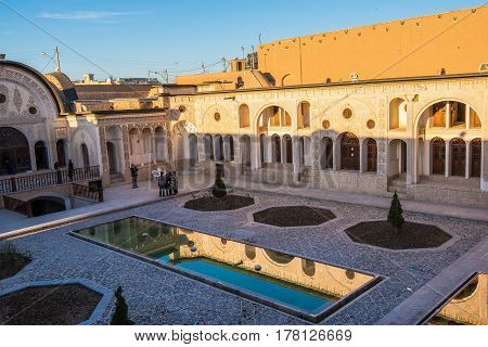 Kashan, Iran - Circa February 2016 - The courtyard view of the historic Borujerdi House in Kashan,Iran