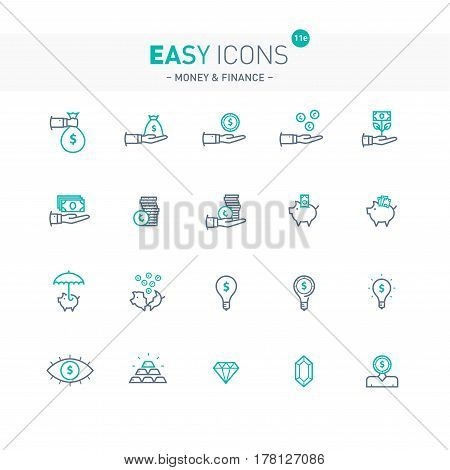 Vector thin line flat design icons set for money and finance themes