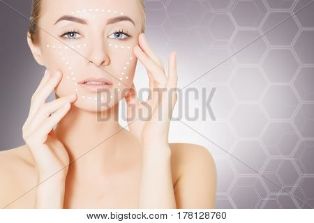 beauty woman face with surgery marks for graphic design