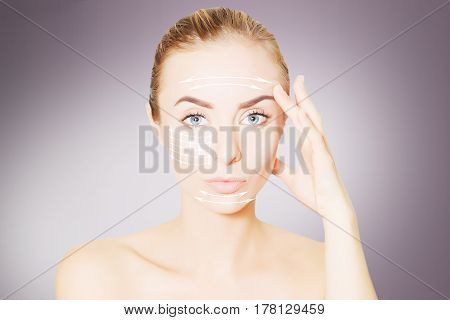 renovating skin concpet. woman face portrait with lifting marks