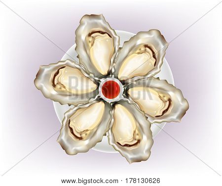 Oysters on a platter on white background