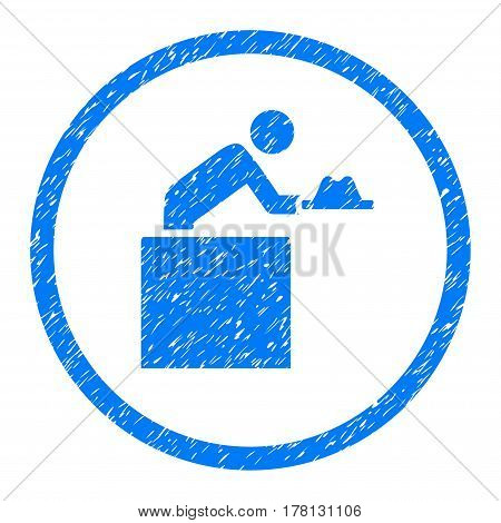 Cloakroom Attendant grainy textured icon inside circle for overlay watermark stamps. Flat symbol with dust texture.