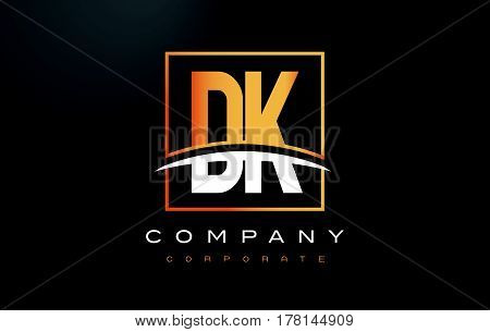 Dk D K Golden Letter Logo Design With Gold Square And Swoosh.