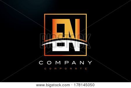 En E N Golden Letter Logo Design With Gold Square And Swoosh.
