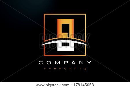 Ei E I Golden Letter Logo Design With Gold Square And Swoosh.