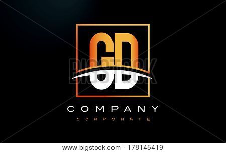 Gd G D Golden Letter Logo Design With Gold Square And Swoosh.