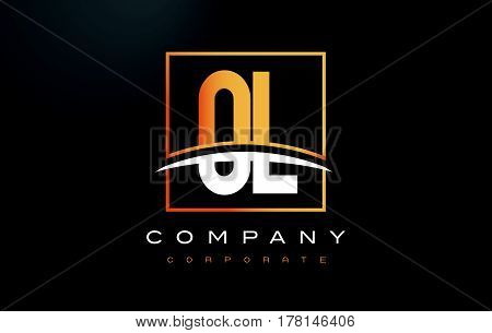 Ol O L Golden Letter Logo Design With Gold Square And Swoosh.