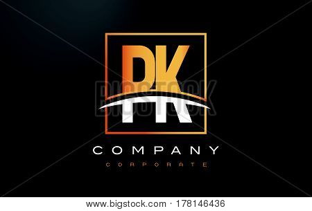 Pk P K Golden Letter Logo Design With Gold Square And Swoosh.