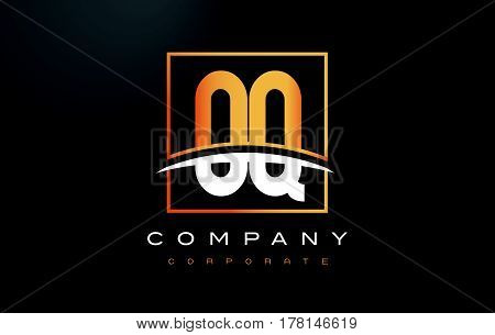 Oq O Q Golden Letter Logo Design With Gold Square And Swoosh.