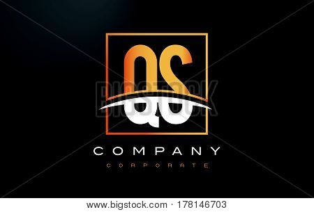 Qs Q S Golden Letter Logo Design With Gold Square And Swoosh.