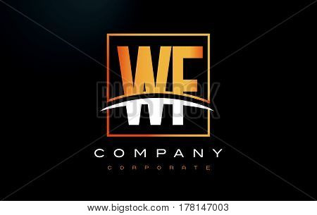 Wf W F Golden Letter Logo Design With Gold Square And Swoosh.