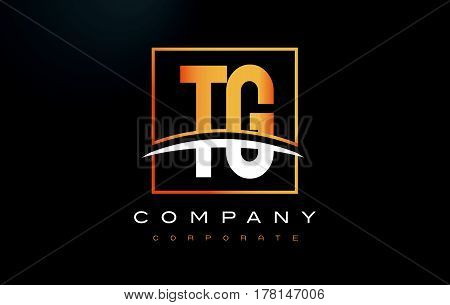 Tg T G Golden Letter Logo Design With Gold Square And Swoosh.