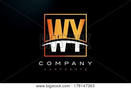 Wy W Y Golden Letter Logo Design With Gold Square And Swoosh.