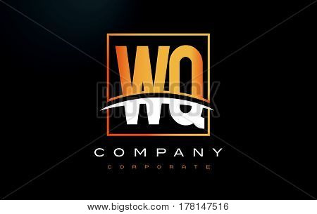 Wq W Q Golden Letter Logo Design With Gold Square And Swoosh.