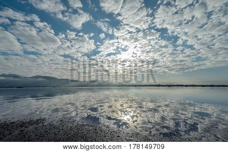 Inle Lake With Clouds Reflection