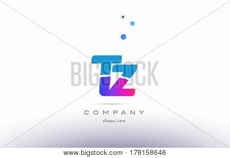 Tz T Z  Pink Blue White Modern Alphabet Letter Logo Icon Template