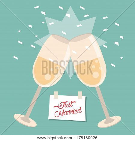 just married glass cups celebration vector illustration eps 10