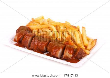 Kiełbasa curry i frytkami