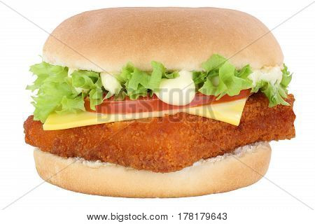 Fish Burger Fishburger Hamburger Tomatoes Lettuce Cheese Isolated
