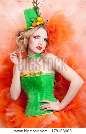 portrait of a girl with fashion makeup on white background