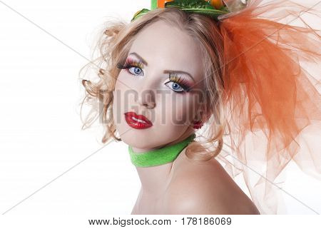 portrait of a girl with fashion makeup on white background